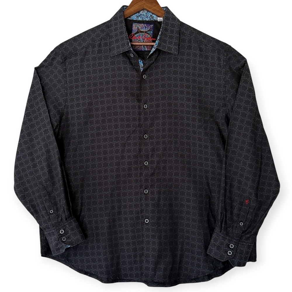 Robert Graham Mens 3XL Classic Fit Grey Geometric Jacquard Paisley Trim Shirt